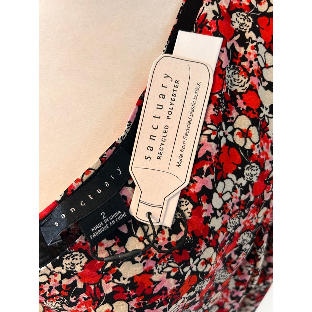 NWT Sanctuary Floral Print Maxi Dress Red Black White V Neck Long Sleeve Size 2 - Picture 2 of 8